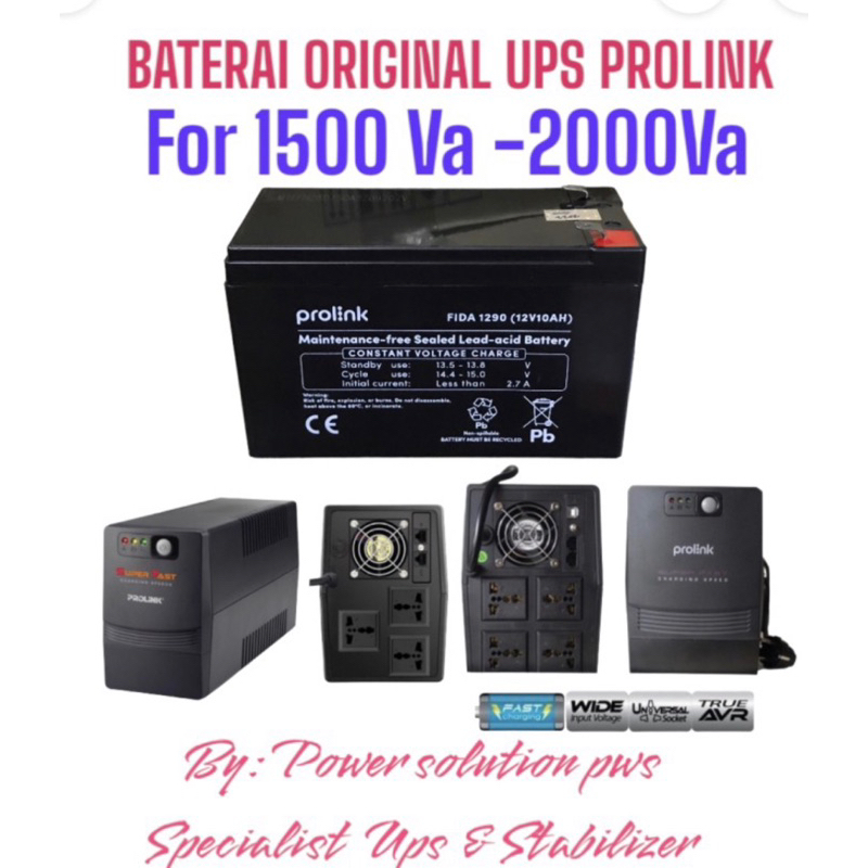 Battery Ups Prolink 12V 10Ah Baterai Prolink Fida 1290 Original prolink