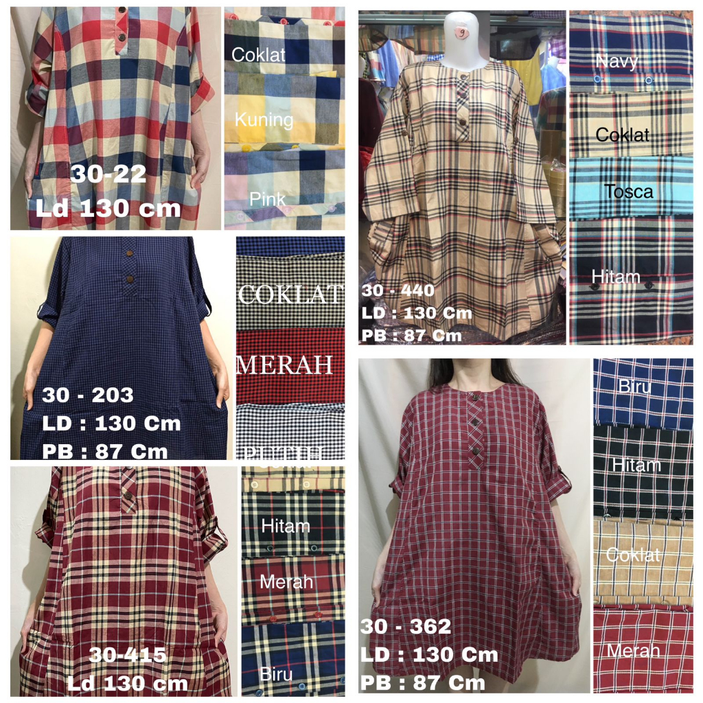 SALE RANDOM GISELLE SHOP TUNIK JUMBO KOTAK 5L NAURA 30-MOTIF KOTAK  / TUNIK BUSUI JUMBO 5L/TUNIK MUS