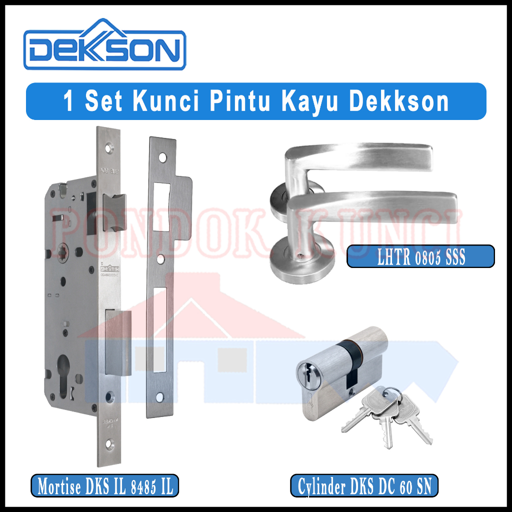 1 Set Kunci Pintu Kayu Dekkson 8485 IL + LHTR 0805 + Cyl DC 60 Dekson