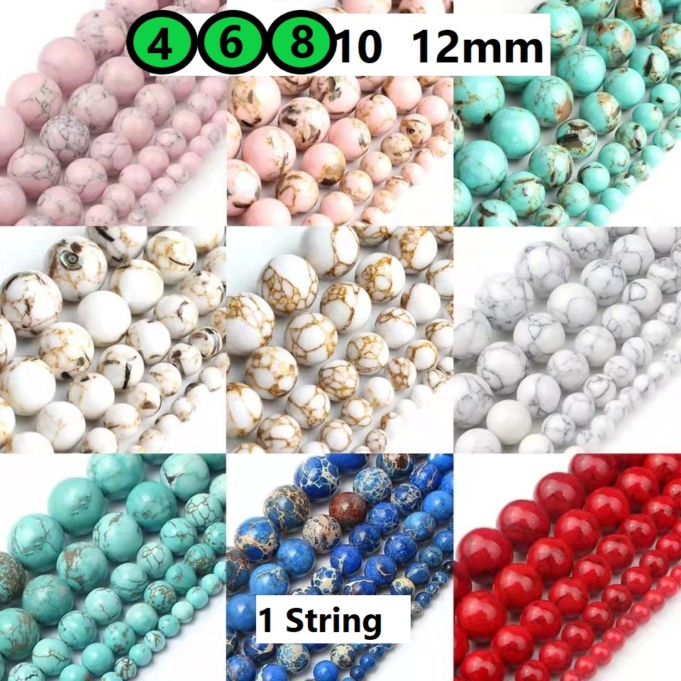 Manik-manik batu pirus alami, aksesoris untuk gelang Uk 4-8mm Harga/1String