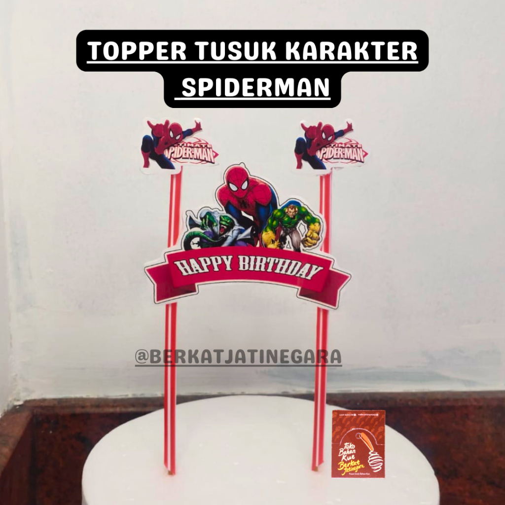 TOPPER TUSUK  KARAKTER SPIDERMAN/ HIASAN CAKE KARAKTER / SET