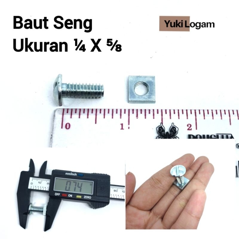 Baut Seng 1/4 x 5/8 sudah termasuk Mur kotak baut plat nomor