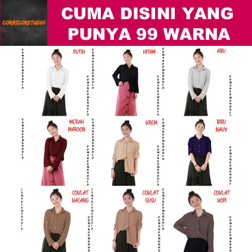 99 WARNA Kemeja Wanita Hem Cewek Jumbo Big Size Panjang Polos Woolpeach Wolfis Surabaya Jawa Timur P