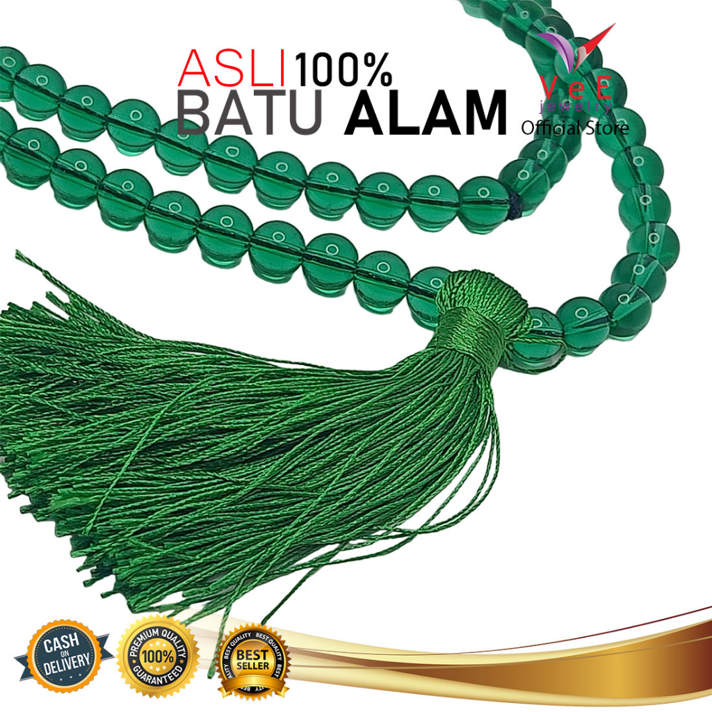 Tasbih 99 Butir Batu Giok China Asli 8mm Hijau Tua Transparan Natural- VeE Kalung Muslim