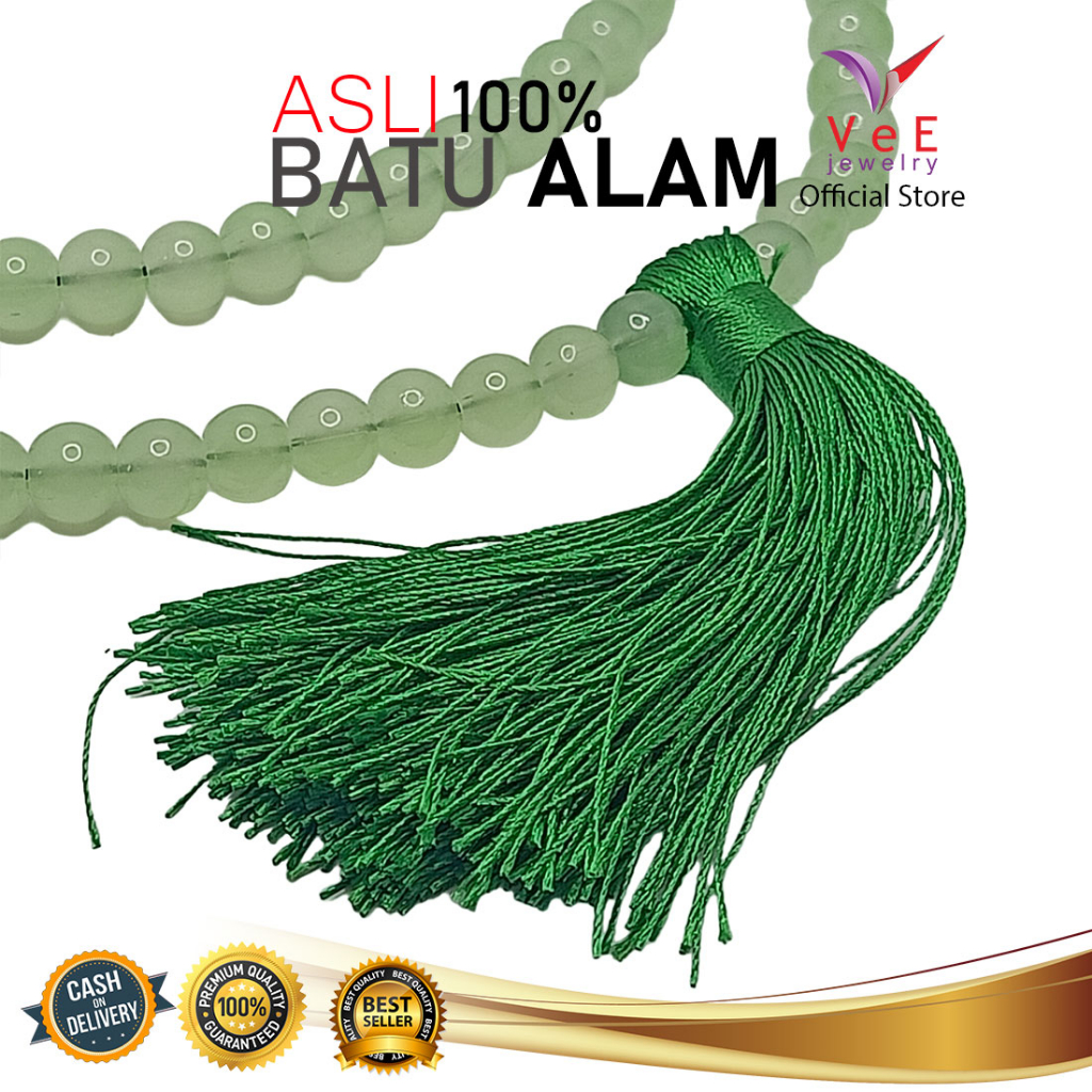 Tasbih 99 Butir Batu Giok China Asli 8mm Hijau Muda Natural- VeE Kalung Muslim