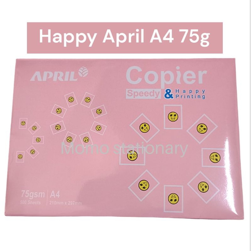 

Kertas hvs print fotocopy A4 April copier happy A4 75 gsm ( 500 lembar)