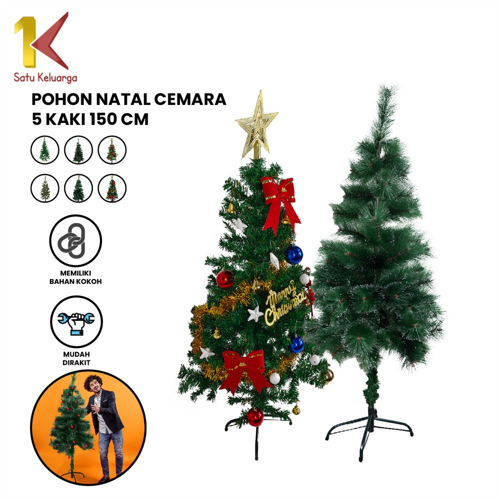 Satu Keluarga Pohon Natal Cemara Ukuran 150CM 5 Kaki Bahan Plastik C209 Christmas Decoration Pohon N