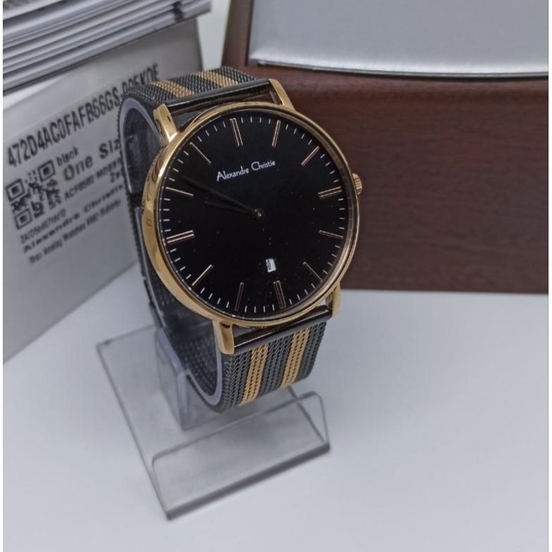 Jam Tangan Pria Alexandre Christie AC8582 rantai pasir black gold