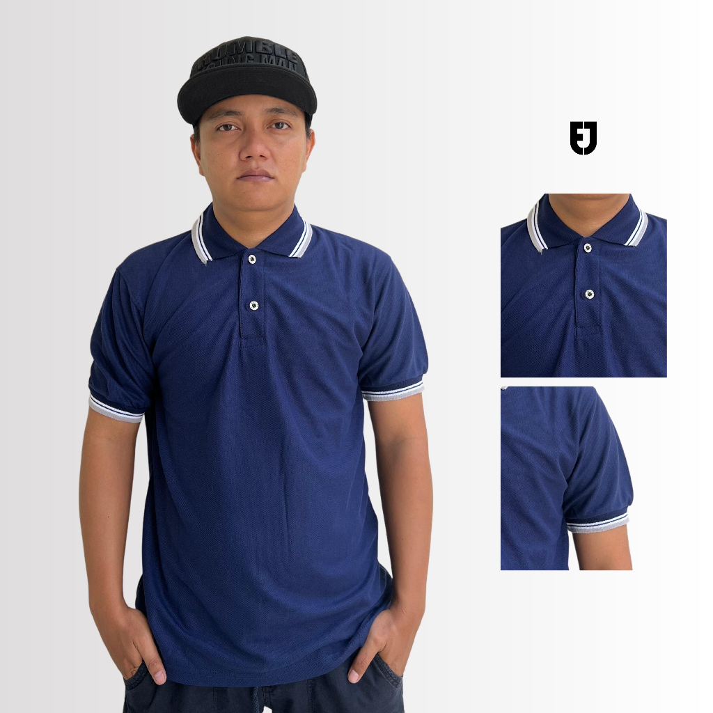 Polo Shirt Polos Strip Pendek Biru Dongker