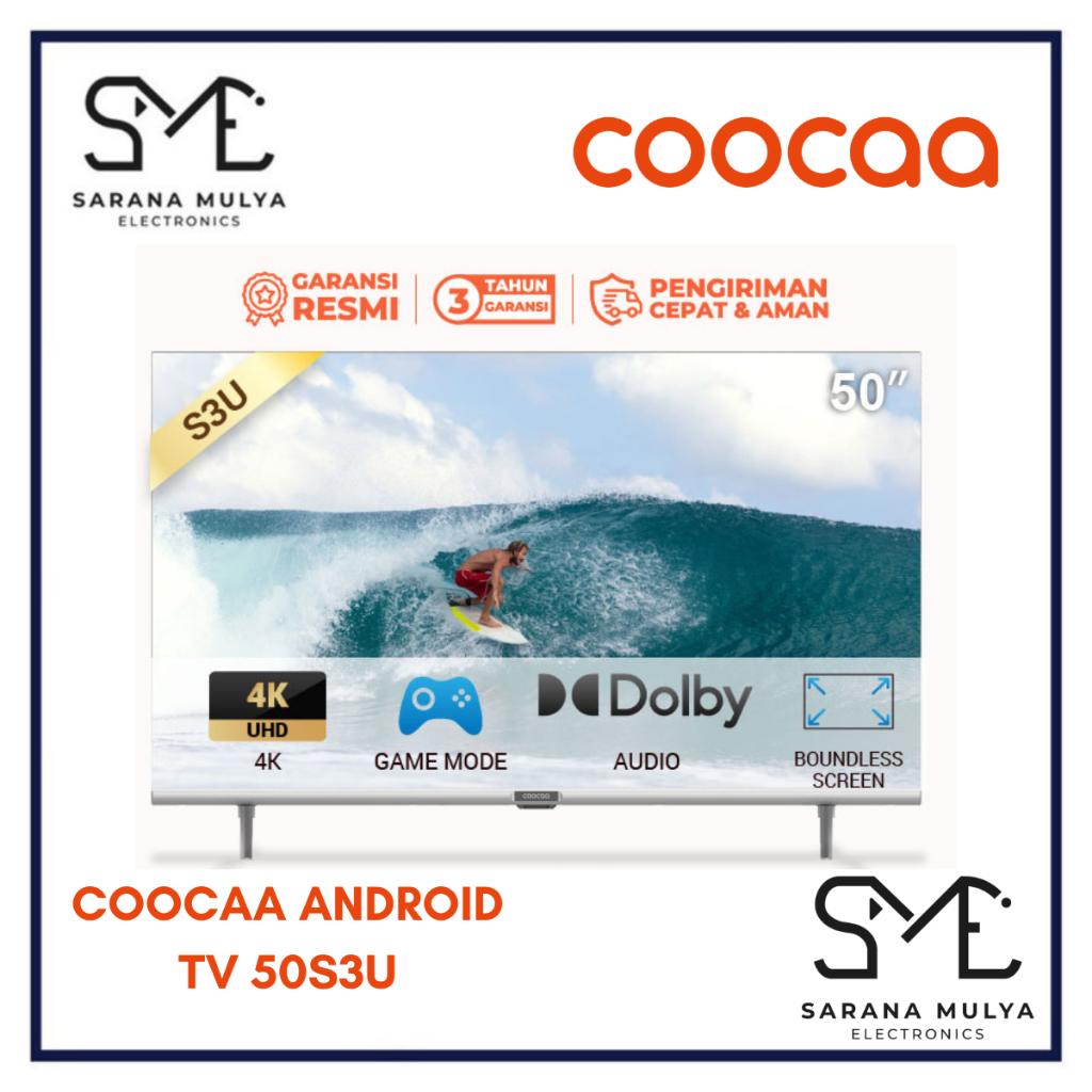 COOCAA SMART ANDROID TV 50S3U- 50INCH SMART DIGITAL TV - USB/HDMI/LAN/WIFI