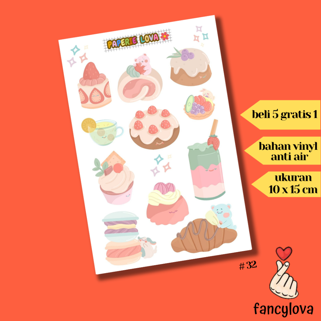 

Stiker Aesthetic Anti Air Vinyl Tumblr Jurnal Scrapbook Sticker Kawaii HP Laptop Kawaii Cake Dessert Sticker Pack #32 Paperielova