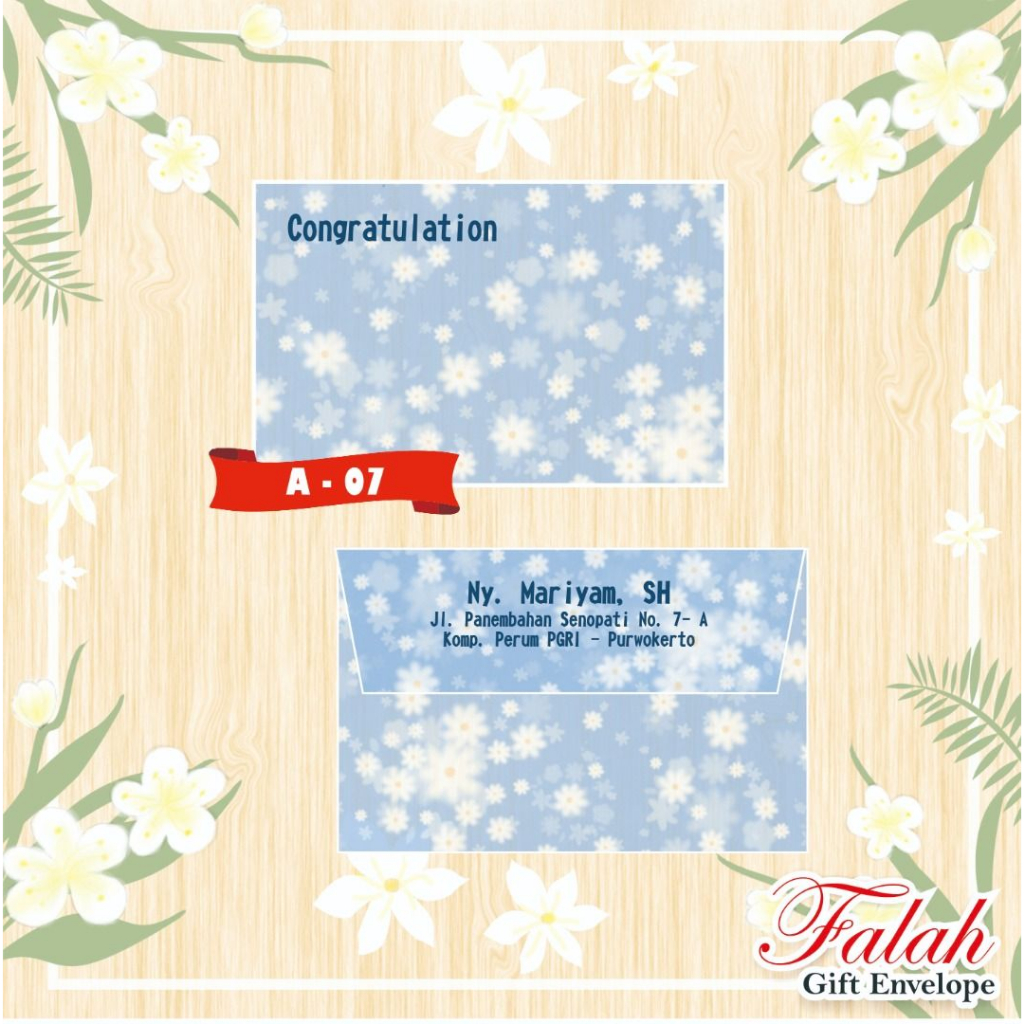 

Amplop Falah dengan nama dan alamat A7
