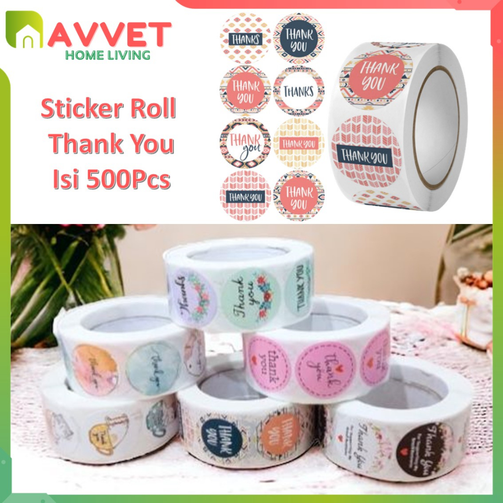 

AVVET Sticker Thank You Roll Isi 500 Pcs Stiker Terima Kasih Warna Self Adhesive Seal Label Roll Sticker Thank You 2Cm Tempelan Ucapan Terimakasih Bulat 500pcs Segel Order Packing Motif Bunga Love Serbaguna