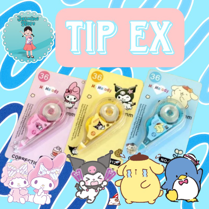 

Tipe-x Karakter Lucu / Tipe X Pita Set 4pcs Penghapus Pulpen Roll Correction Tape Tipex/Tip Ex Pokémon/Tip Ex Sumikko Gurashi/Correction Tape Sanrio Melody Kuromi Pompom purin