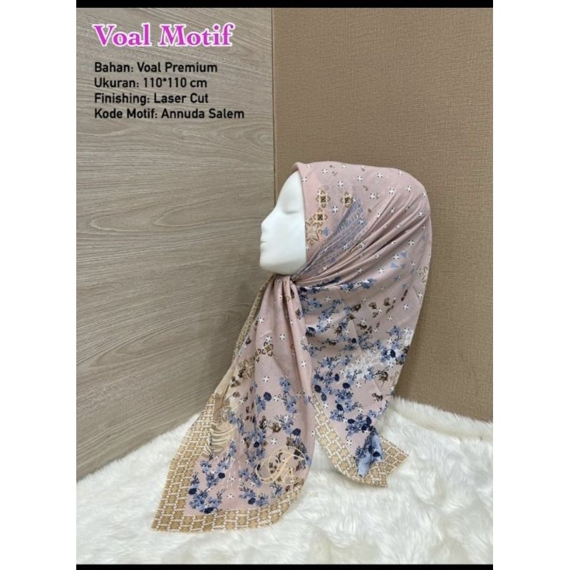 Hijab Segi Empat Voal Motif Annuda Warna Salem Kerudung Terbaru