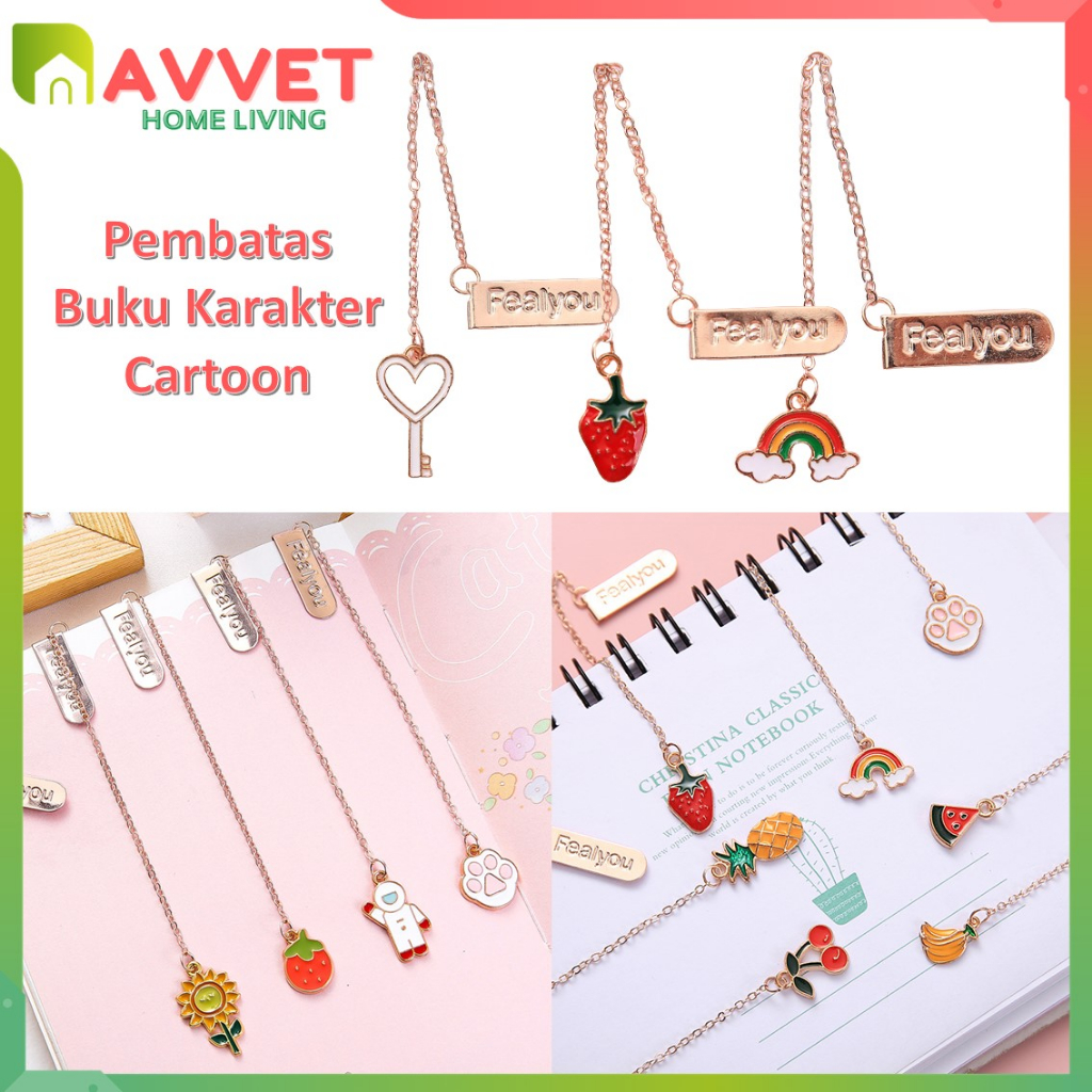 

AVVET Pembatas Buku Karakter Korean Ins Cartoon Metal Pendant Bookmark Paper Clip Besi Motif Kartun Penjepit Buku Dengan Liontin Bahan Metal