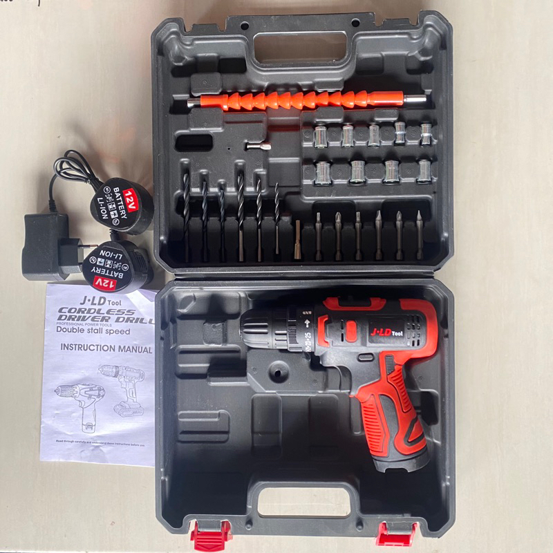 JLD Mesin Bor cas / ces Charger 12V Cordless Drill JLD 2 baterai