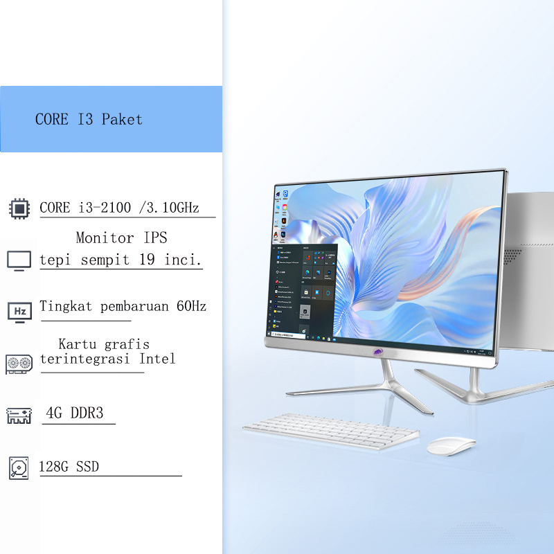 Komputer All-in-One Terbaru HD Super Tipis Intel Core i3/i5 Untuk Rumah, Belajar, Kantor, dan Hiburan - Desktop Gaming Montir 19/22/24 Inci - Gratis Keyboard dan Mouse! Rak Kayu Inklusif. Garansi 1 Tahun.-19