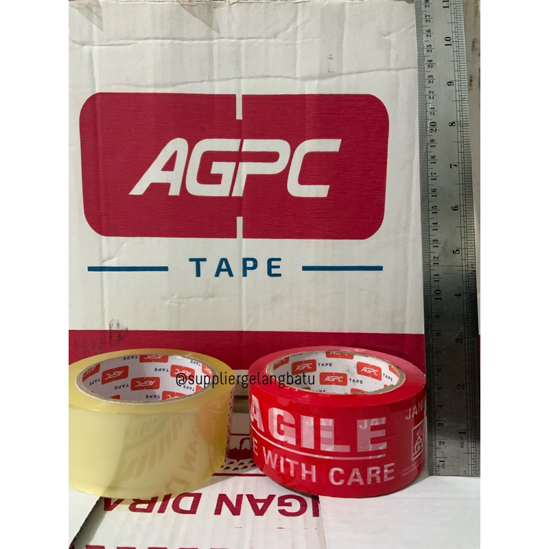 

Lakban Fragile AGPC Premium Tape Jangan Dibanting Merah dan bening 2 Inch 48 x 72 Yard 2 Bahasa Packing Aman