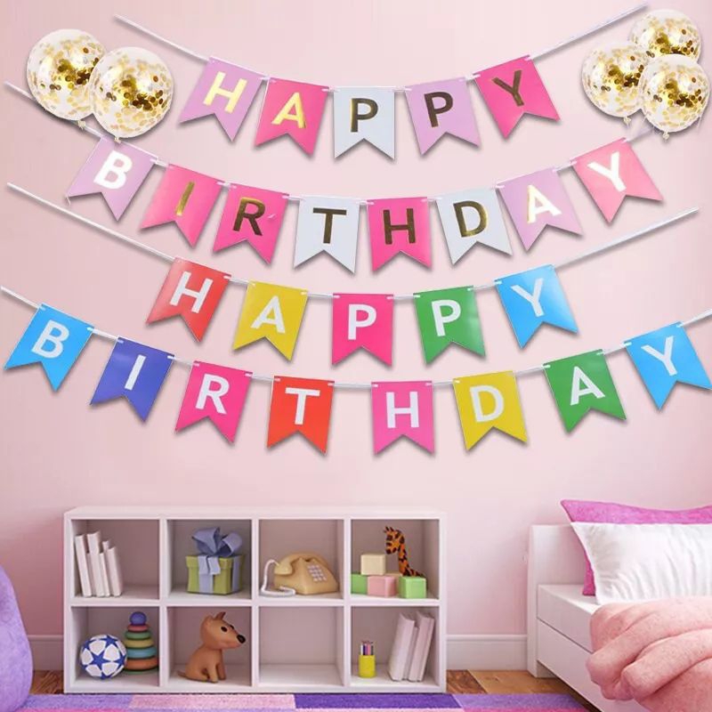 Banner Happy Birthday Warna Warni Backdrop Pesta Bendera Bunting Ultah Segilima Banner Tulisan Ulang