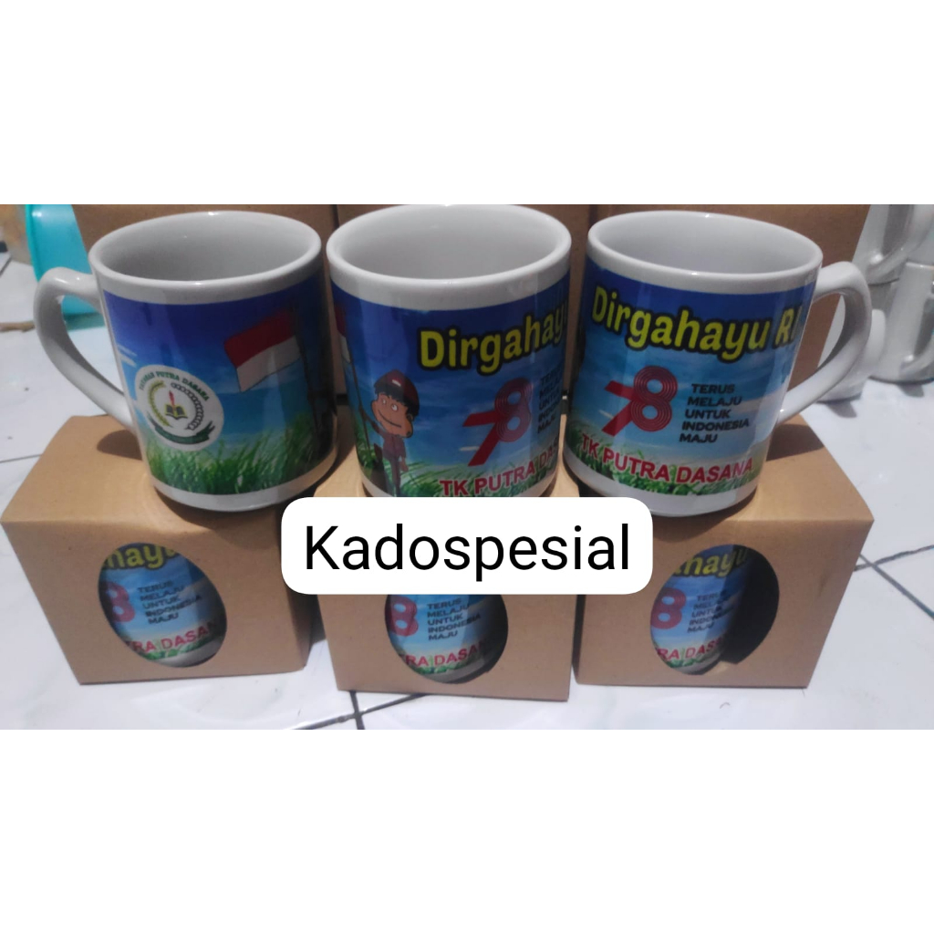 Souvenir Hadiah Bingkisan Natal Unik Gelas Mug Gambar Custom Logo Ulang Tahun Promosi Gathering Semi