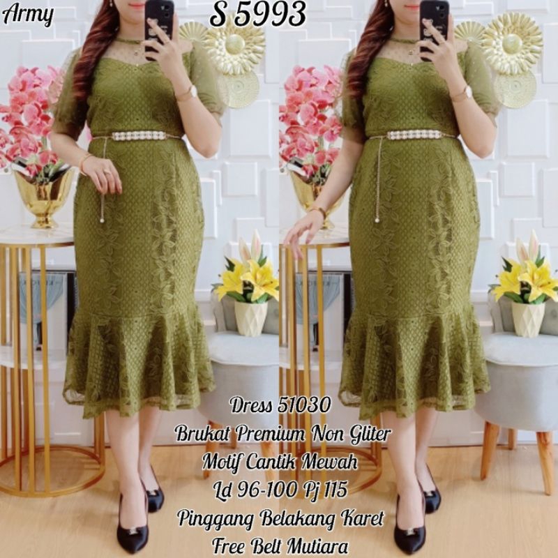 STYLE 5993. Dress Duyung Brukat FREE BELT Polos NON Gliter Premium