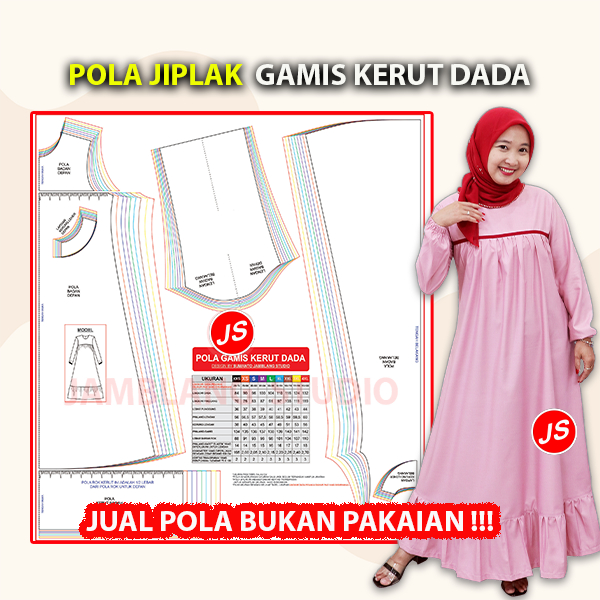 Pola Jiplak Gamis Kerut Dada
