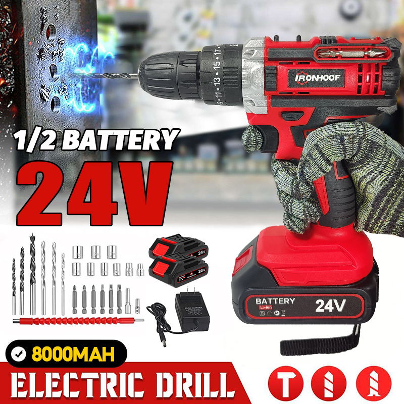 3 in 1 Electric Drill 24V Mesin Bor Baterai Impact Drill Bor Listrik Beton Besi Kayu Full Set untuk 