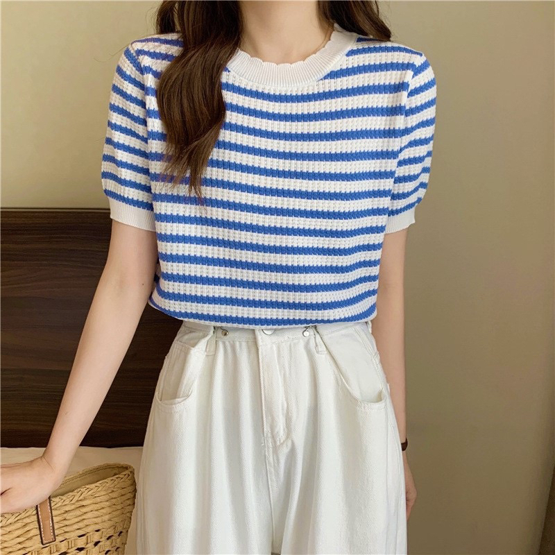 Atasan Rajut Wanita Lengan Pendek Premium | Kaos Lengan Pendek Rajut | Atasan Korean Style Lengan Pe
