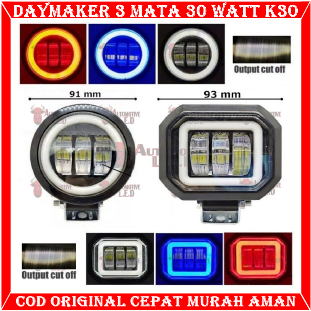 ORIGINAL LAMPU TEMBAK K30 3 MATA 30 WATT BULAT K30 BULAT | LAMPU SOROT 3 MATA BULAT | LAMPU FOGLAMP 3 MATA