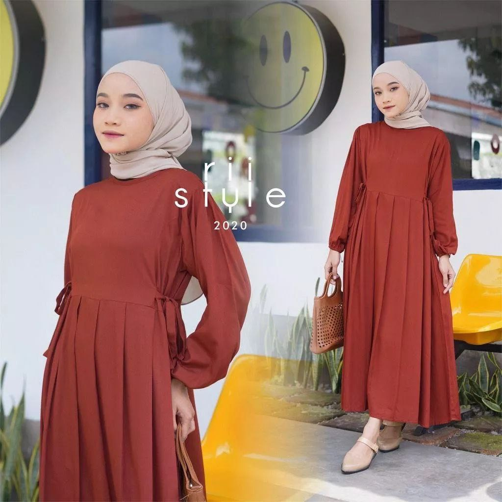 Glenca Drees Gamis Polos Kondangan Crinkle premium