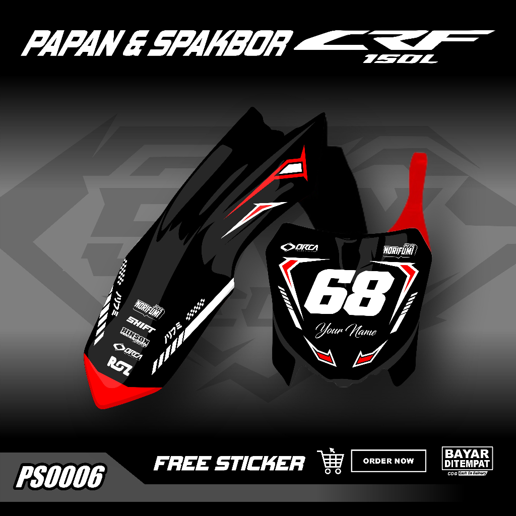 DECAL PAPAN DAN SPAKBOR CRF 150L STICKER PAPAN NOMOR DAN SPAKBOR DEPAN CRF 150L