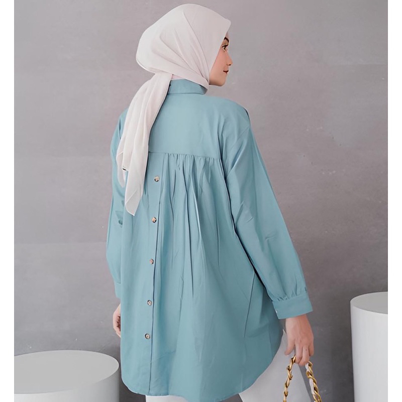 Kemeja linen rika top oversize wanita terkini - kemeja rika top polos oversize lengan panjang