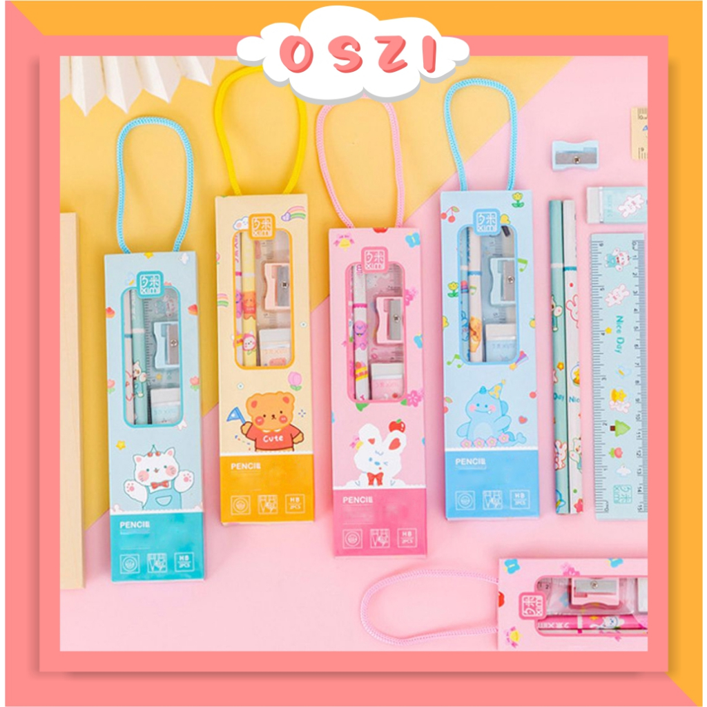 

❄ OSZI ❄ 5in1 SET Alat Tulis Sekolah Karakter Kado Hadiah Ultah Anak Mini Stationery S084