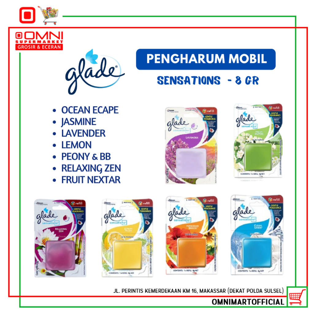 PENGHARUM MOBIL GLADE SENSATION ALL VARIANT LAVENDER PEONY LEMON OCEAN 8 GR