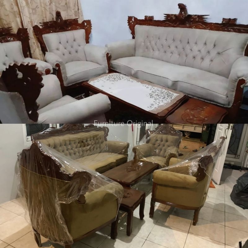 Sofa Tamu Jati Asli Jepara Romawi Rintik Fullset Kursi Ruang Keluarga Ukiran Detail