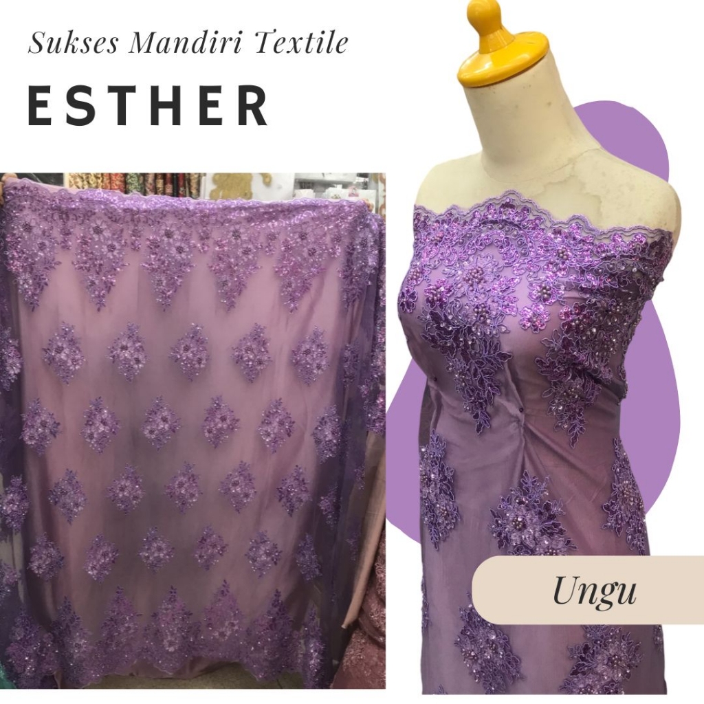 [ESTHER] Kain Tile Tulle Brokat Mewah Ungu | Harga ½ meter = 50 cm (Bahan Dress Bridesmaid, Kondanga