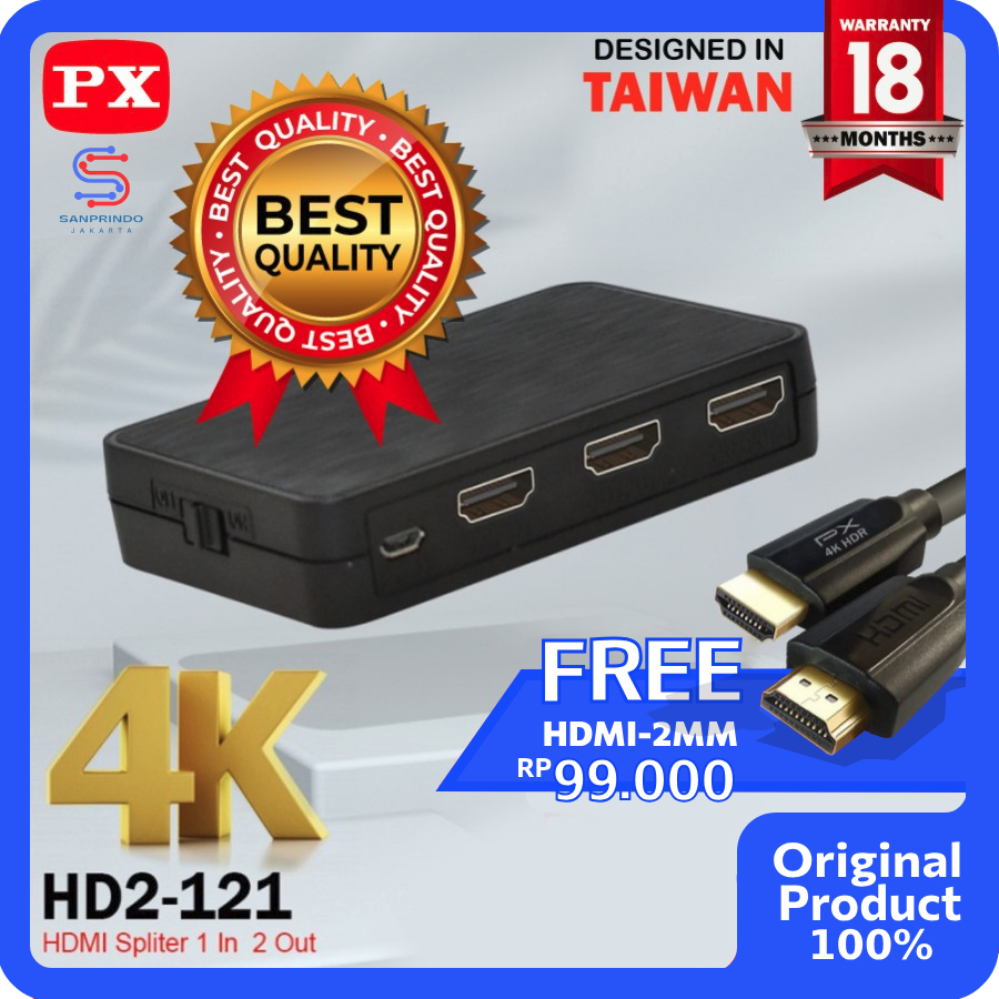HDMI Splitter 1 input 2 output video HD 4K HDR 2.0 PX HD2-121