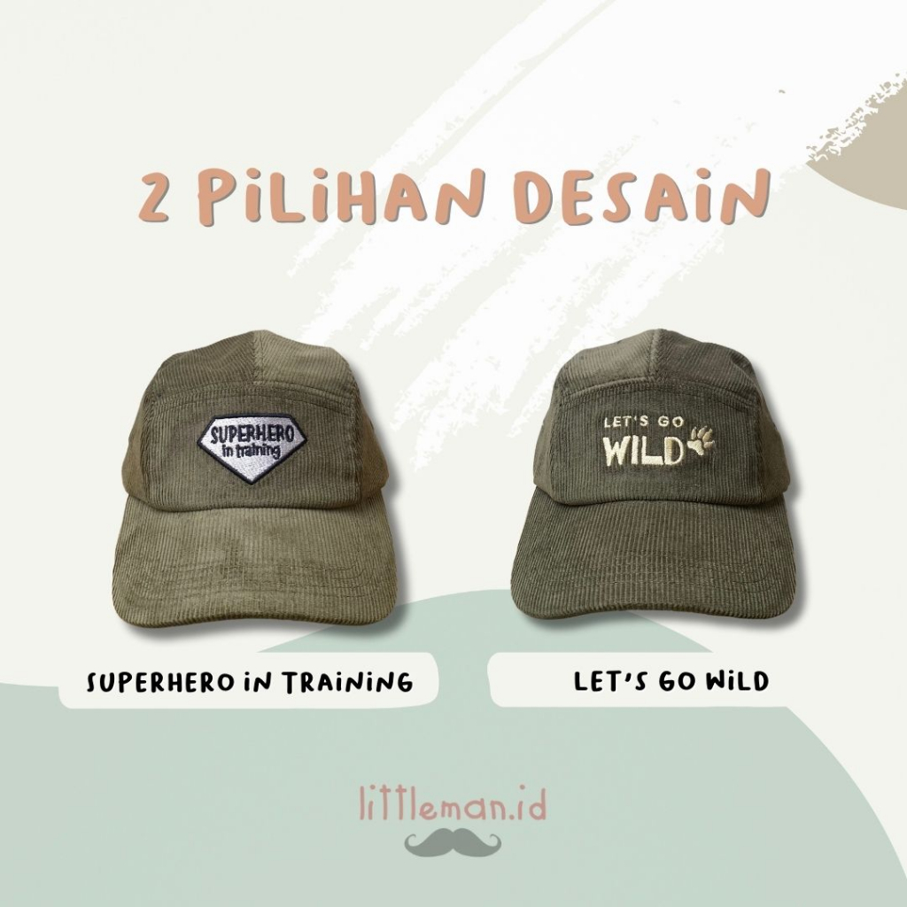 Viral  Topi Anak Corduroy Short Cap 5 Panel Bordir Kata (1-8 Thn) Littleman.Id