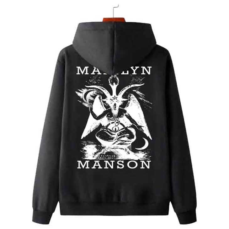 Jaket Hoodie Marilyn Manson Baphomet Hoodie Hitam Casual Unisex Bahan Katun