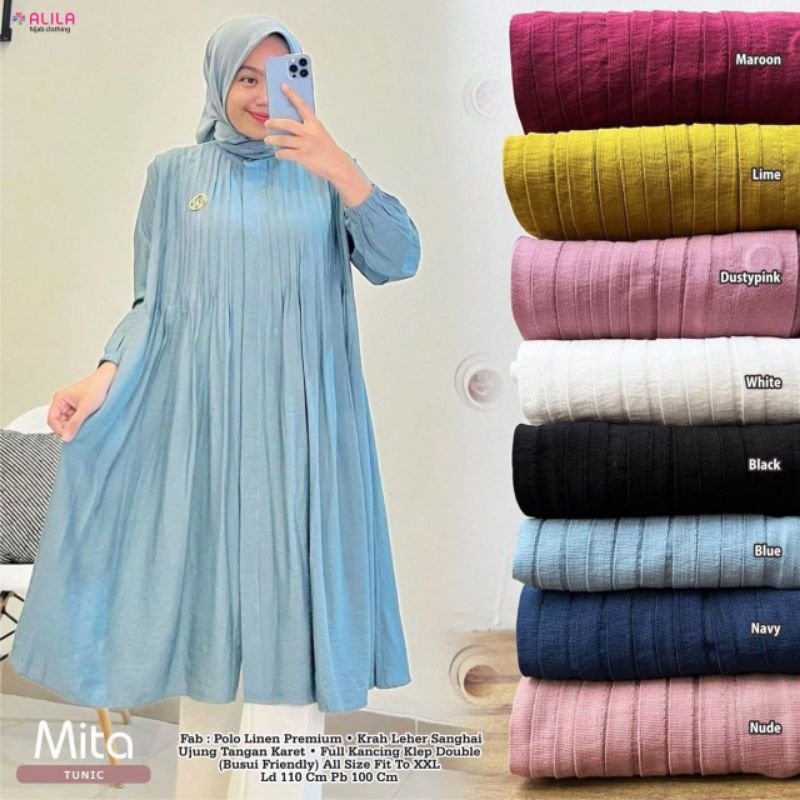 LONG TUNIC POLOLINEN POLOS LIPIT DEPAN | TUNIK RAYON MOTIF BUNGA KECIL XL | MITA AYUDIA TUNIK ORI AL