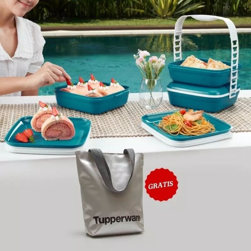 TUPPERWARE - PICNIC SET TRIO HIJAU DAN FREE