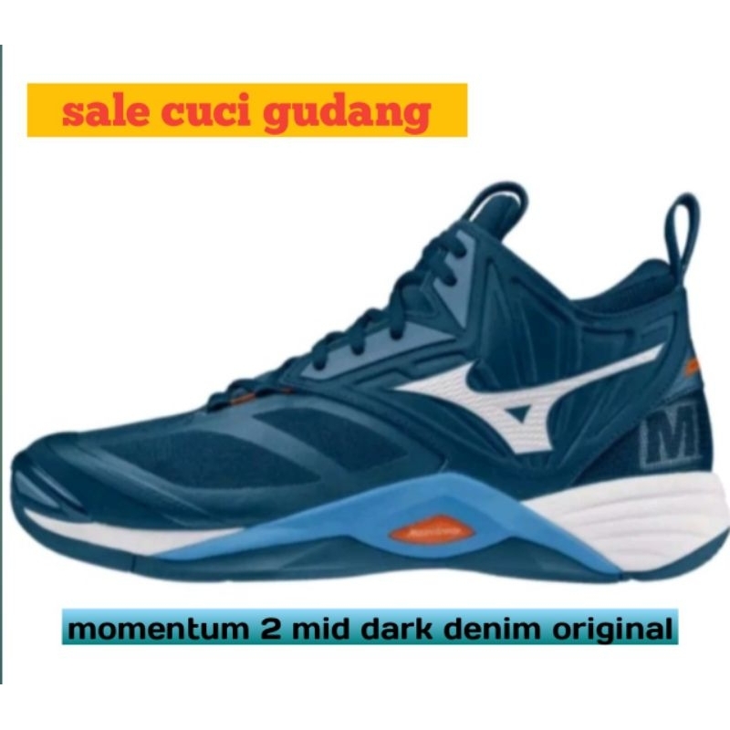 PROMO CUCI GUDANG SEPATU MIZUNO MOMENTUM 2 MID DARK DENIM ORIGINAL