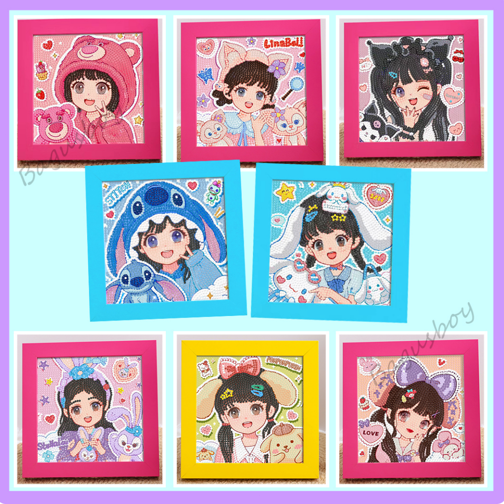 Diamond Painting Sanrio Girl Lucu Warna Bingkai Foto Kayu 18X18Cm Mainan Edukasi Anak Lukisan Hadiah Anime Girl & Sanrio Series Diy Multifungsi Wall Painting Hiasan Set