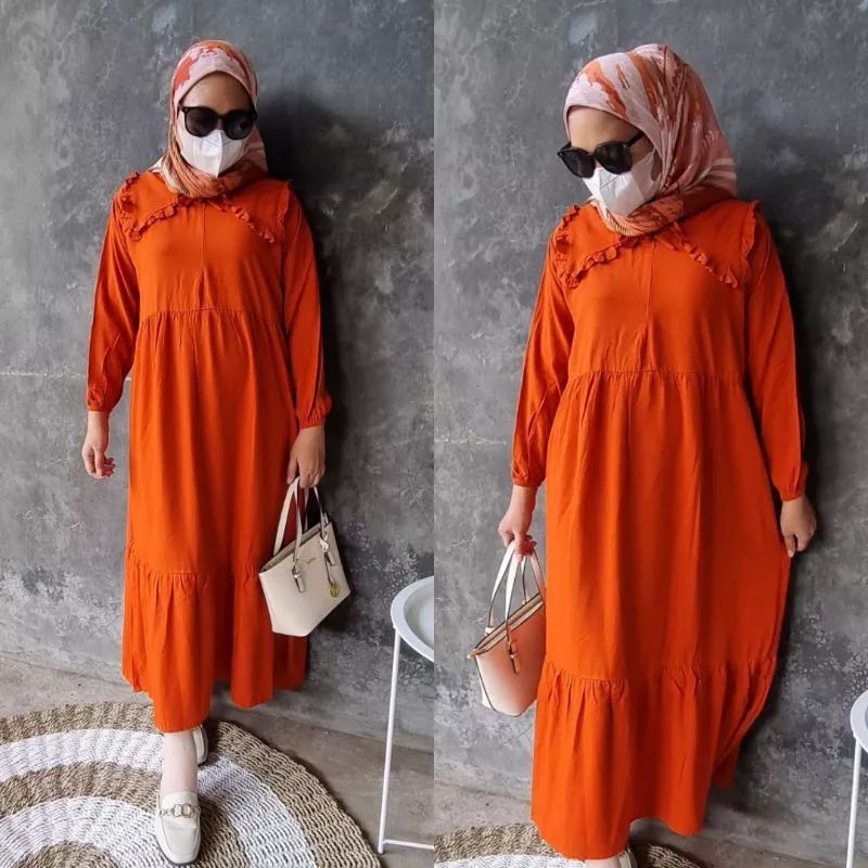 gamis midi dress luna katun rayon busui