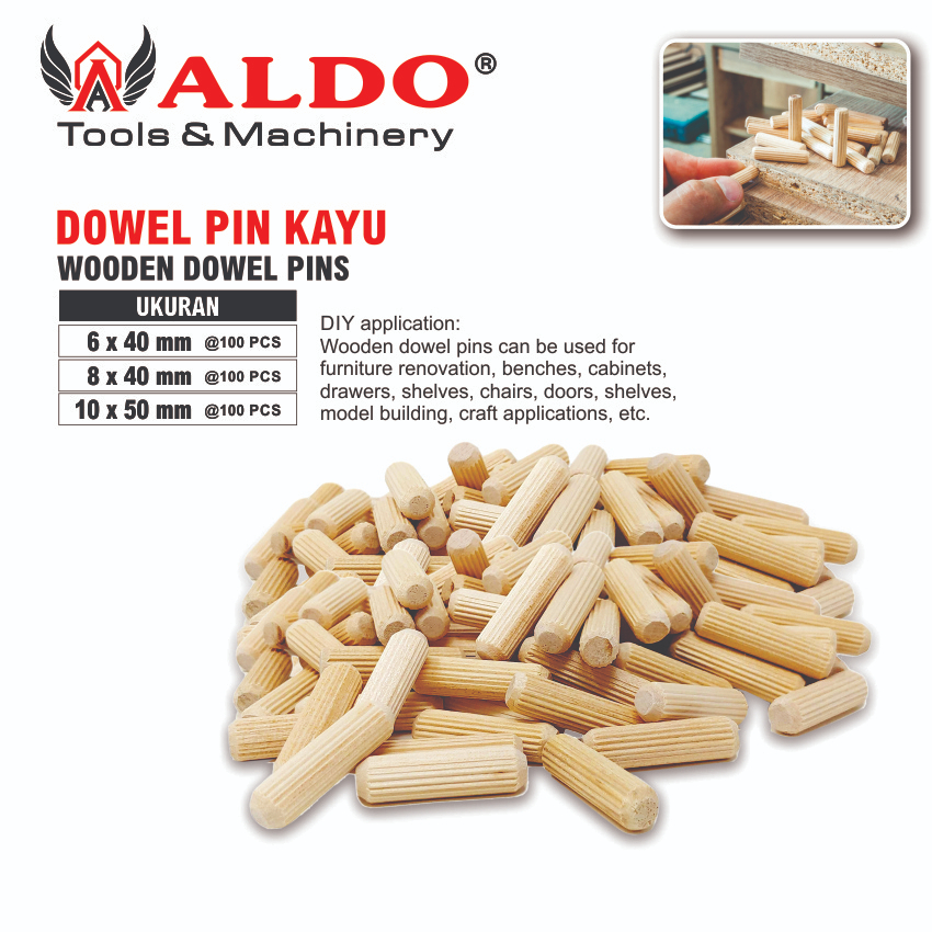 Dowel Pin Kayu / Dowel Pen / Paku Kayu / Dowel Kayu ALDO