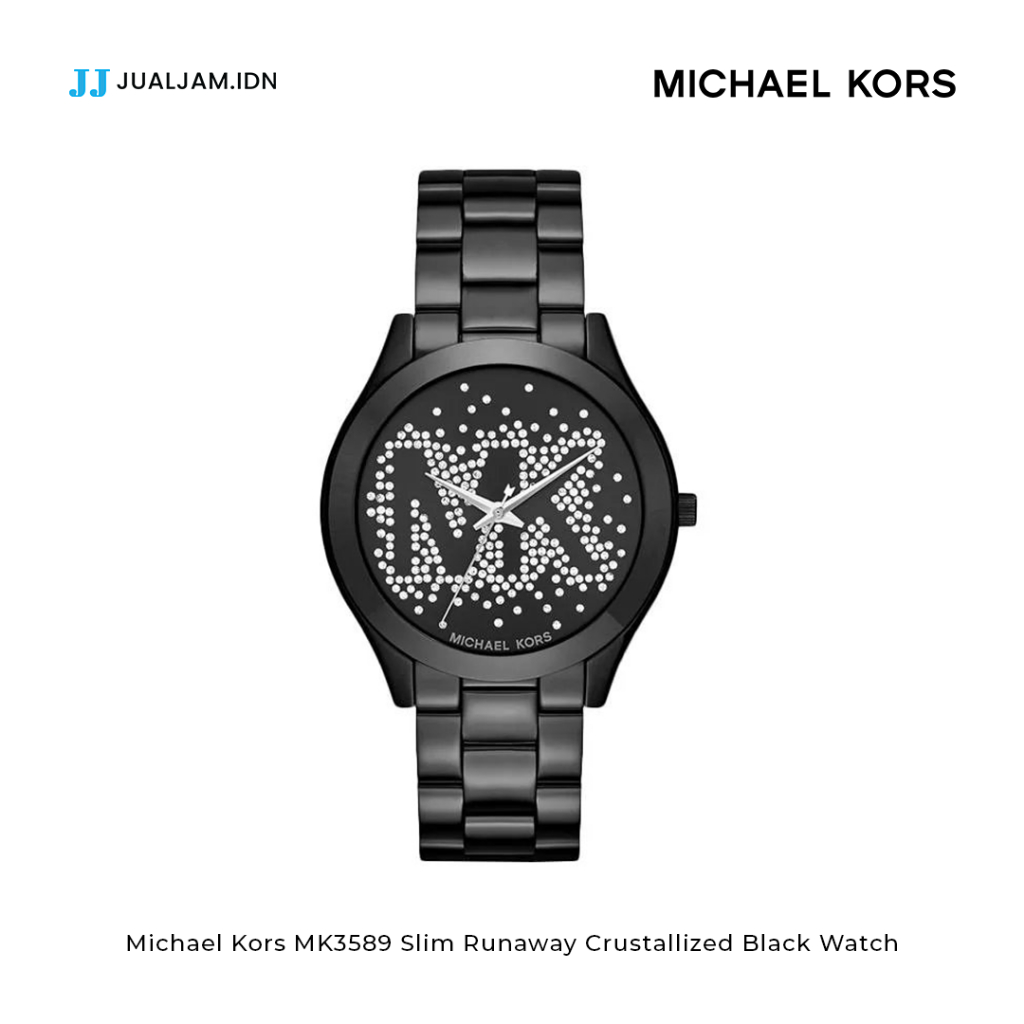 Jam Tangan Wanita Michael Kors MK3589 Slim Runaway Crustallized Black Original