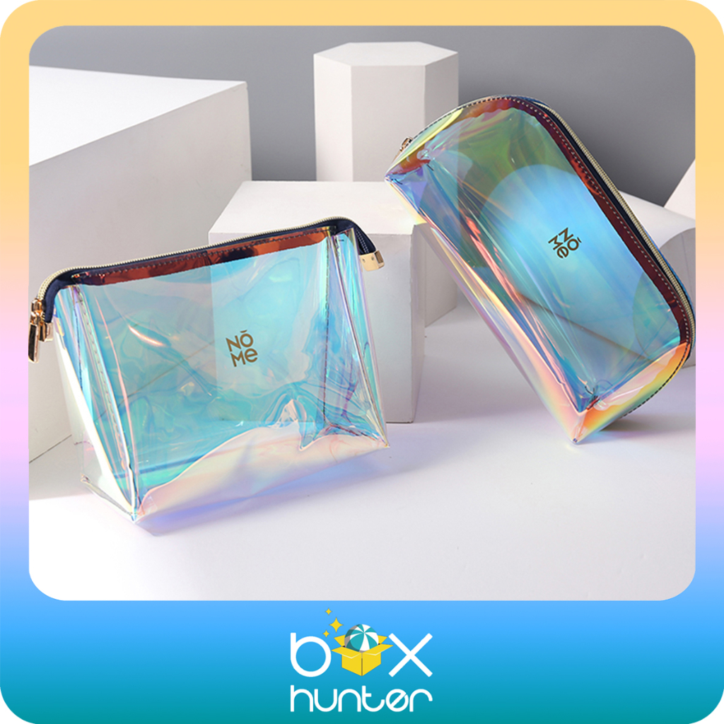 MULTI POUCH TRANSPARENT PVC RAINBOW  | TAS KOSMETIK RESLETING TRANSPARANT METALIC SERBAGUNA | Tempat