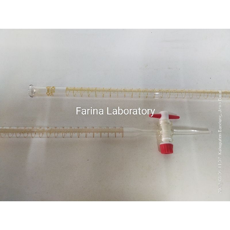 Buret 50ml keran teflon Pyrex Class A