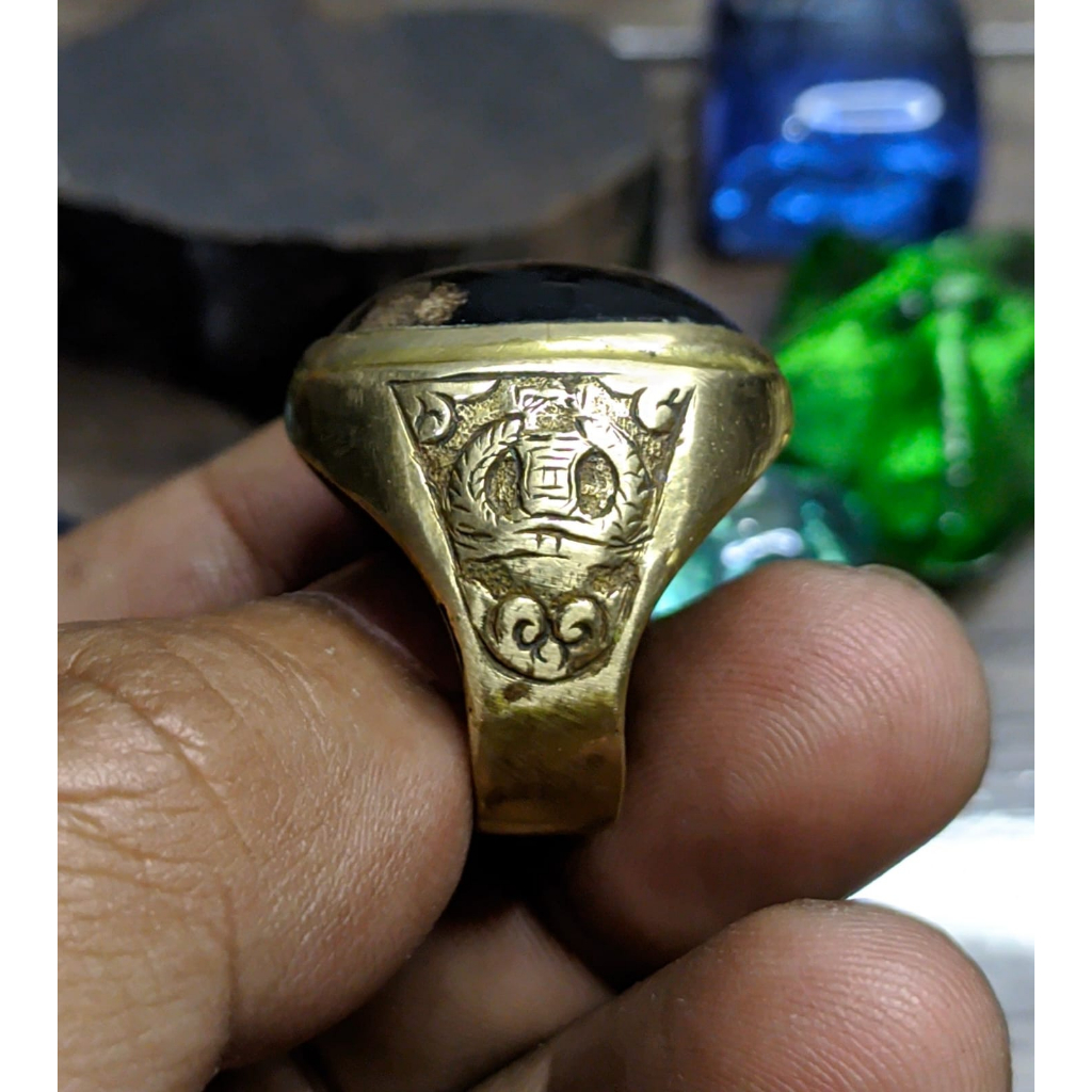 Natural Galih Kelor Dwi Warna Ring Koin HM Ukir Logo Polri